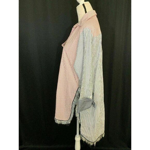 Zara Womens Navy Blue White Red Striped Long Sleeve Top Button Down Small - Picture 3 of 7